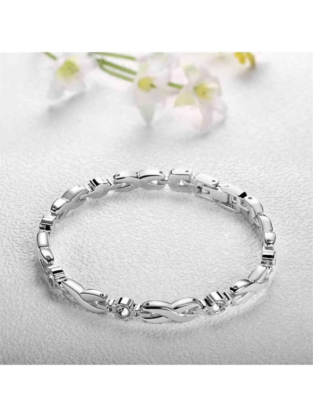 Women's Silver Analog Quartz Crystal Bangle Jewelry 4 Bracelets Set Wrist Watch - Picture 3 of 7